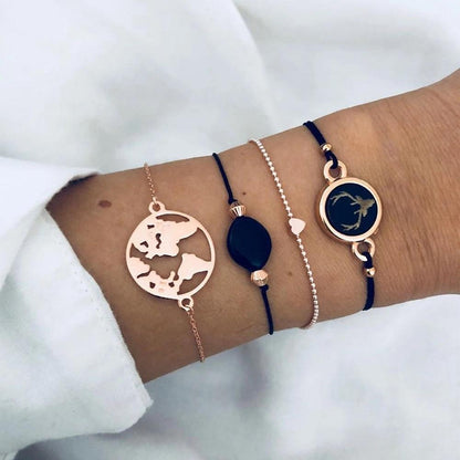 Boho Rose Map Bracelets &amp; Bangles for Women Bohemian Round  Charm Bracelet Set Fashion Multilayer Accessories Luxury Jewelry