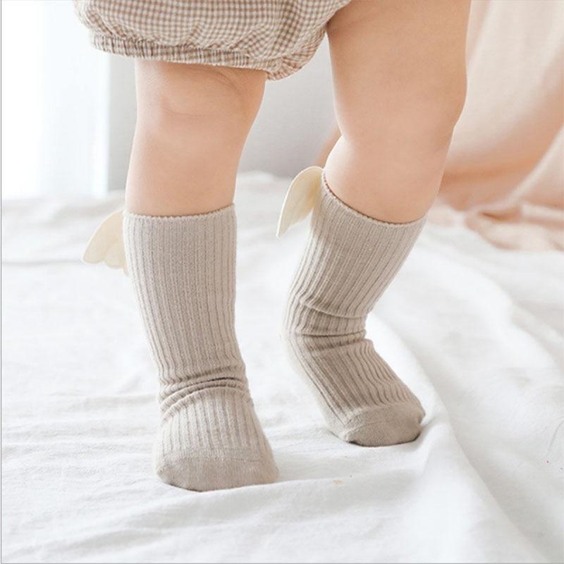 Luxury Modern Socks Baby Girls Knee High Socks With Angel wing  Summer Autumn Cotton Socks Solid Candy Color Toddler For Kids