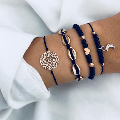 Boho Rose Map Bracelets &amp; Bangles for Women Bohemian Round  Charm Bracelet Set Fashion Multilayer Accessories Luxury Jewelry