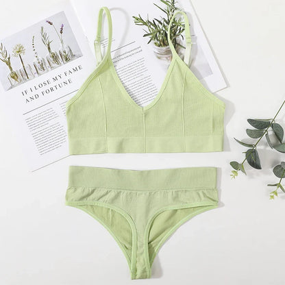 Women Seamless Bra And Panties Set Low Rise Thongs U-Shape Back Crop Top Bralette Comfort Sport Underwear Sexy Lingerie Set