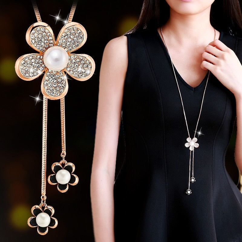 Collier Femme Long Gray Crystal Necklaces &amp; Pendants for Women Round Statement Necklace