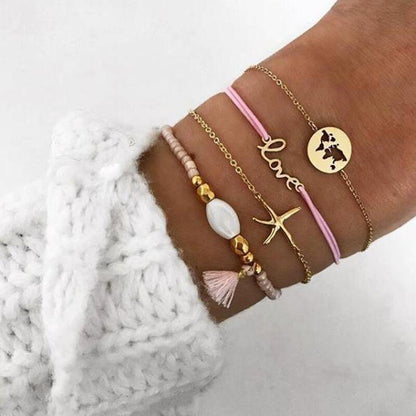 Boho Rose Map Bracelets &amp; Bangles for Women Bohemian Round  Charm Bracelet Set Fashion Multilayer Accessories Luxury Jewelry