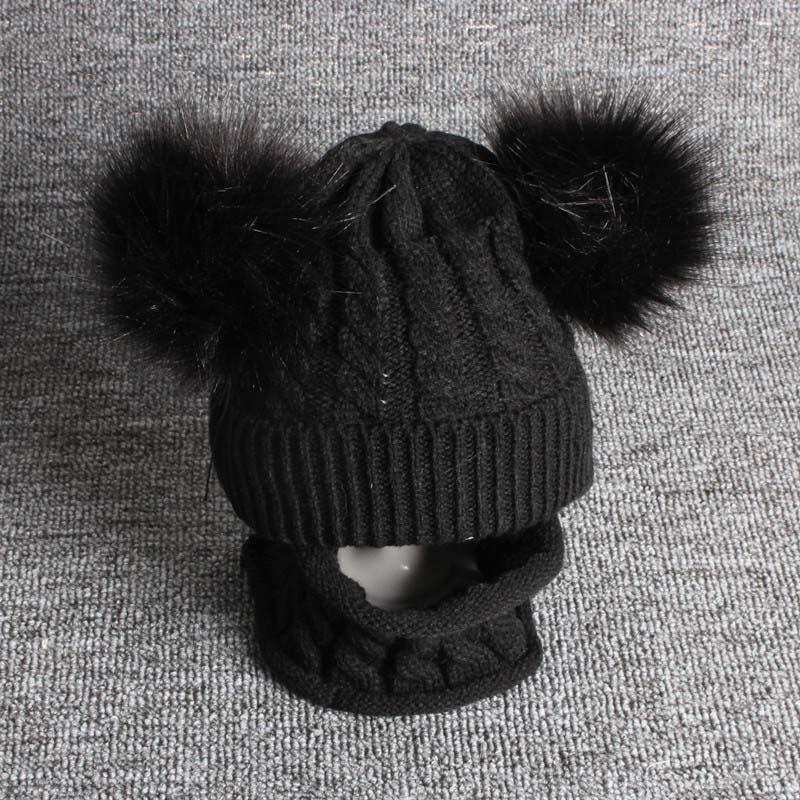 Cute Baby Hat &amp; Scarf Set Pompom Infant Baby Girl Winter Hat For Kids Warm Knitted for Girls