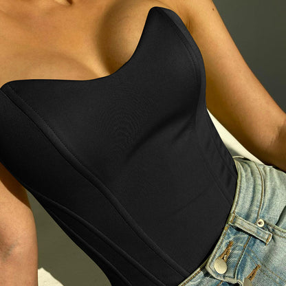 Women’s Sexy Exposed Navel Tube Tops Fashion Solid Color Off-the-shoulder Pullover Strapless Tops Wrap Tops