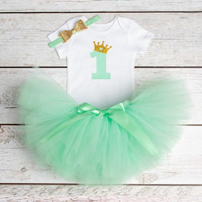 Modern New Baby Girls Outfits for 1st First Birthday Party Romper and Headband 3Pcs Suit For Girls