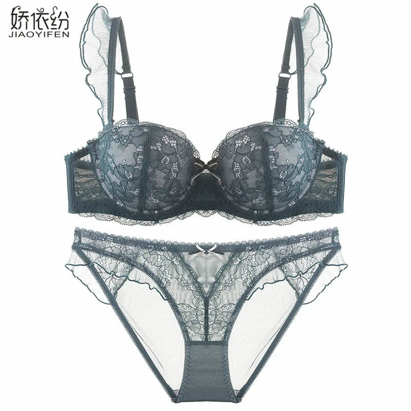 JYF Sexy French Bra Lace Underwear Set Push Up BC Cup Plus Chest Pad Comfortable Embroidery Europe Intimates Bra &amp; Brief Sets
