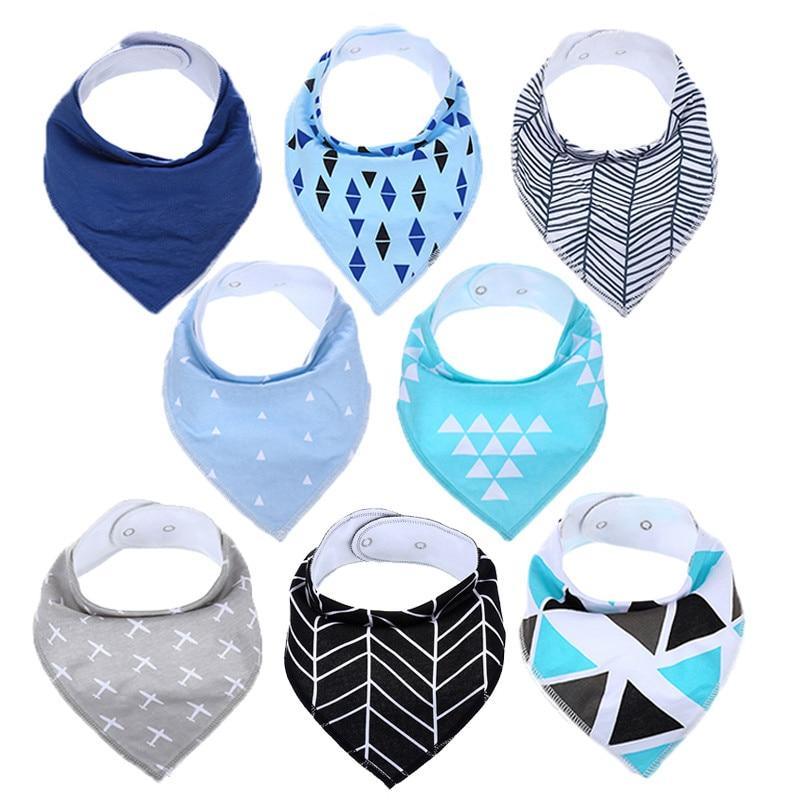 8PCS/SET Comfortable Colorful 100% Organic Cotton Adjustable Snaps Bandana Saliva Bibs For Baby Boys &amp; Girls Kids
