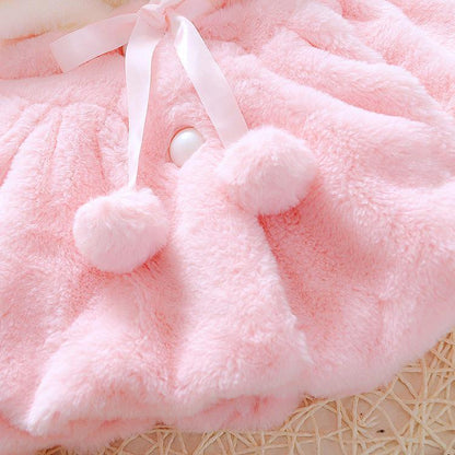 Winter Baby Girls Fur Warm with Cute Rabbit Ears Cloak Coat In Elegant Modern Style For Baby Girls
