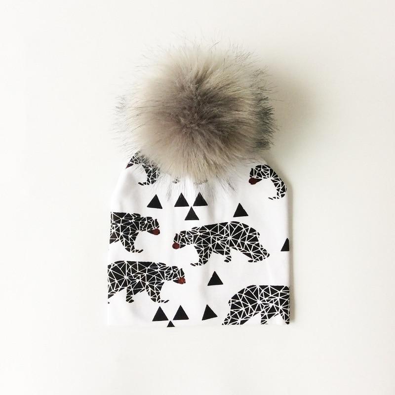 Luxury Modern Unique Toddler Boys and Girls Cartoon Printing Cotton Pompom Cap For Baby Beanie Hat With Pompon For Kids