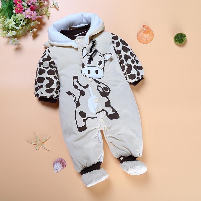 Warm Autumn Winter Baby Girls Boys Rompers Cartoon Cute Thick Warm Hooded Jumpsuits For Babies In Modern Design