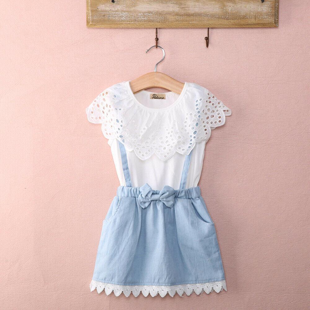 Toddler Kid Girl Ruffles Tops T-shirt  Strap Dress Outfit Cute Clothes Set Perfect Gift Unique Design