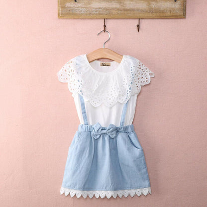 Toddler Kid Girl Ruffles Tops T-shirt  Strap Dress Outfit Cute Clothes Set Perfect Gift Unique Design