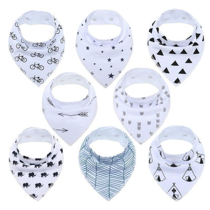 8PCS/SET Comfortable Colorful 100% Organic Cotton Adjustable Snaps Bandana Saliva Bibs For Baby Boys &amp; Girls Kids