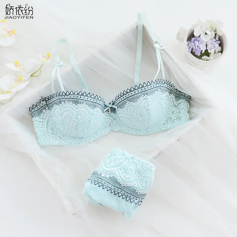 JYF Brand French Luxury Sexy Lace Underwear Set 1/2 Cup Ultra Thin Bra Set Sexy Women Comfortable Lingerie Panties Sets