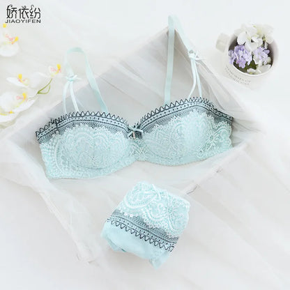 JYF Brand French Luxury Sexy Lace Underwear Set 1/2 Cup Ultra Thin Bra Set Sexy Women Comfortable Lingerie Panties Sets