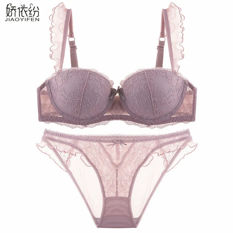 JYF Sexy French Bra Lace Underwear Set Push Up BC Cup Plus Chest Pad Comfortable Embroidery Europe Intimates Bra &amp; Brief Sets