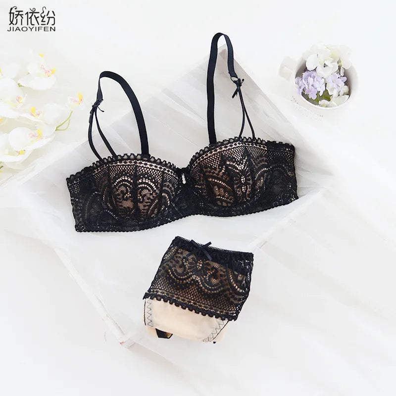JYF Brand French Luxury Sexy Lace Underwear Set 1/2 Cup Ultra Thin Bra Set Sexy Women Comfortable Lingerie Panties Sets