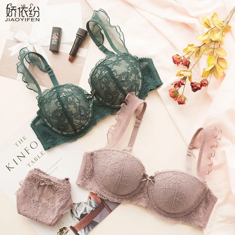 JYF Sexy French Bra Lace Underwear Set Push Up BC Cup Plus Chest Pad Comfortable Embroidery Europe Intimates Bra &amp; Brief Sets