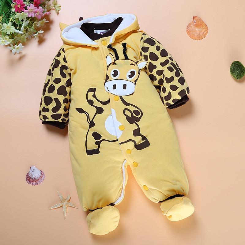 Warm Autumn Winter Baby Girls Boys Rompers Cartoon Cute Thick Warm Hooded Jumpsuits For Babies In Modern Design