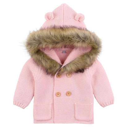 Modern Winter Warm Knit Cardigan Long Sleeve Hooded Sweaters for Newborn Infant Jacket And Coat Combination Clotes