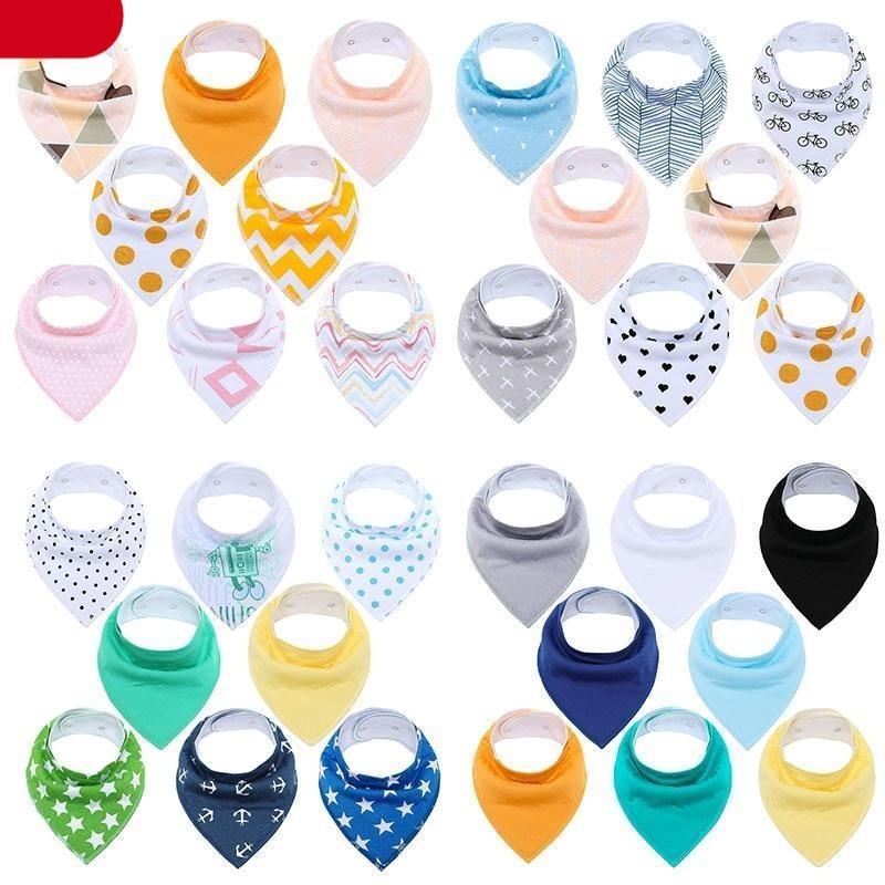 8PCS/SET Comfortable Colorful 100% Organic Cotton Adjustable Snaps Bandana Saliva Bibs For Baby Boys &amp; Girls Kids