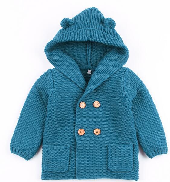 Modern Winter Warm Knit Cardigan Long Sleeve Hooded Sweaters for Newborn Infant Jacket And Coat Combination Clotes