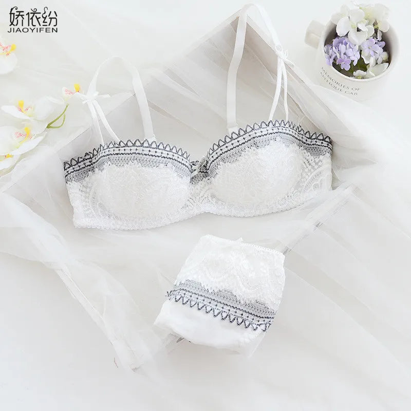 JYF Brand French Luxury Sexy Lace Underwear Set 1/2 Cup Ultra Thin Bra Set Sexy Women Comfortable Lingerie Panties Sets