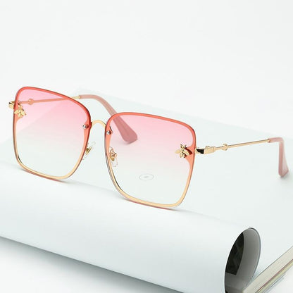 New Fashion Lady Oversize Rimless Square Bee Sunglasses For Women  With Small Bee Glasses Design Gradient Sunglasses With UV400