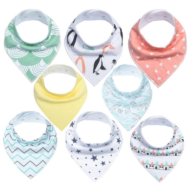 8PCS/SET Comfortable Colorful 100% Organic Cotton Adjustable Snaps Bandana Saliva Bibs For Baby Boys &amp; Girls Kids