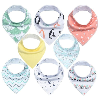 8PCS/SET Comfortable Colorful 100% Organic Cotton Adjustable Snaps Bandana Saliva Bibs For Baby Boys &amp; Girls Kids