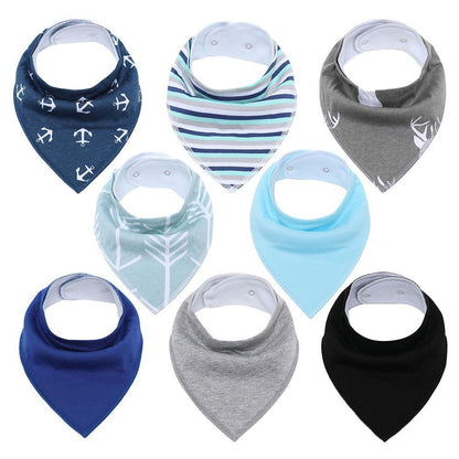 8PCS/SET Comfortable Colorful 100% Organic Cotton Adjustable Snaps Bandana Saliva Bibs For Baby Boys &amp; Girls Kids
