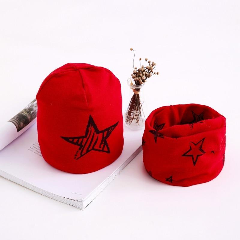 Star Print Cotton Hat And Scarf  Baby Beanie Kids Caps Children&