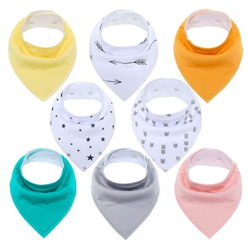8PCS/SET Comfortable Colorful 100% Organic Cotton Adjustable Snaps Bandana Saliva Bibs For Baby Boys &amp; Girls Kids