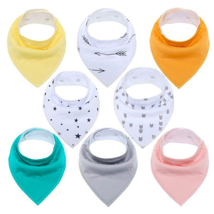 8PCS/SET Comfortable Colorful 100% Organic Cotton Adjustable Snaps Bandana Saliva Bibs For Baby Boys &amp; Girls Kids