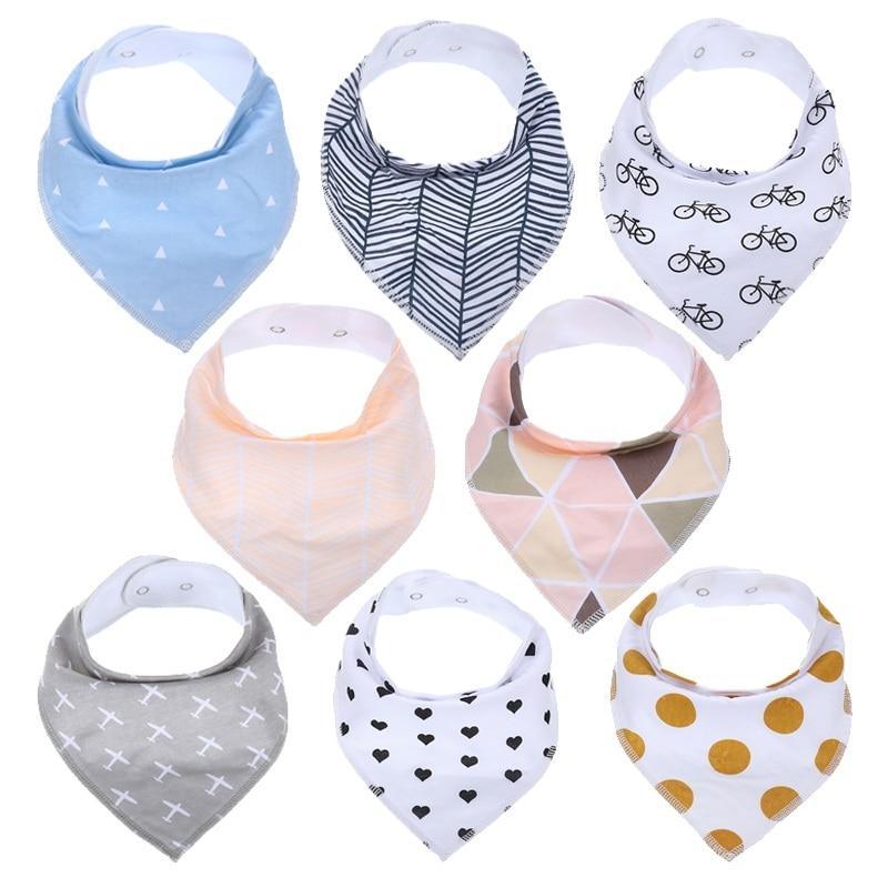 8PCS/SET Comfortable Colorful 100% Organic Cotton Adjustable Snaps Bandana Saliva Bibs For Baby Boys &amp; Girls Kids