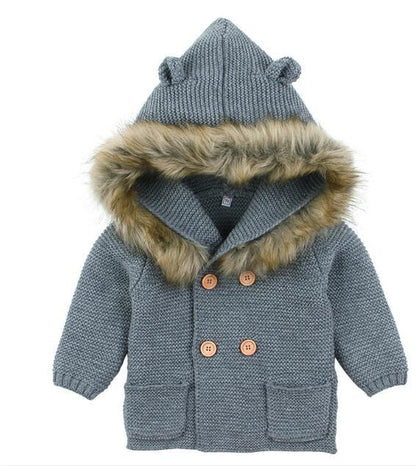 Modern Winter Warm Knit Cardigan Long Sleeve Hooded Sweaters for Newborn Infant Jacket And Coat Combination Clotes