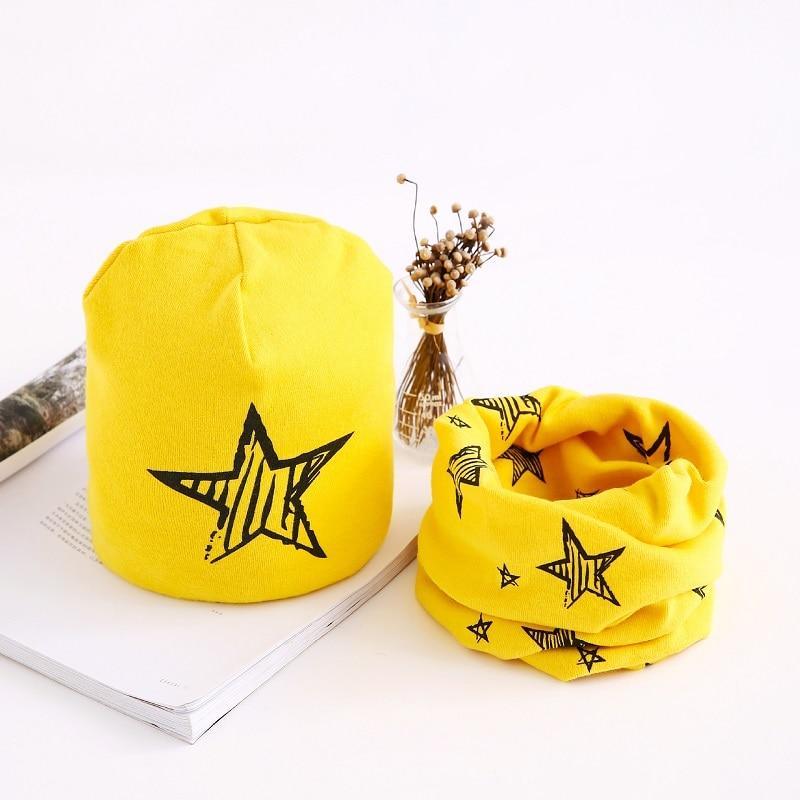 Star Print Cotton Hat And Scarf  Baby Beanie Kids Caps Children&