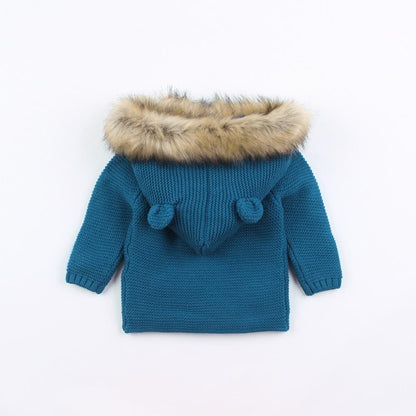 Modern Winter Warm Knit Cardigan Long Sleeve Hooded Sweaters for Newborn Infant Jacket And Coat Combination Clotes