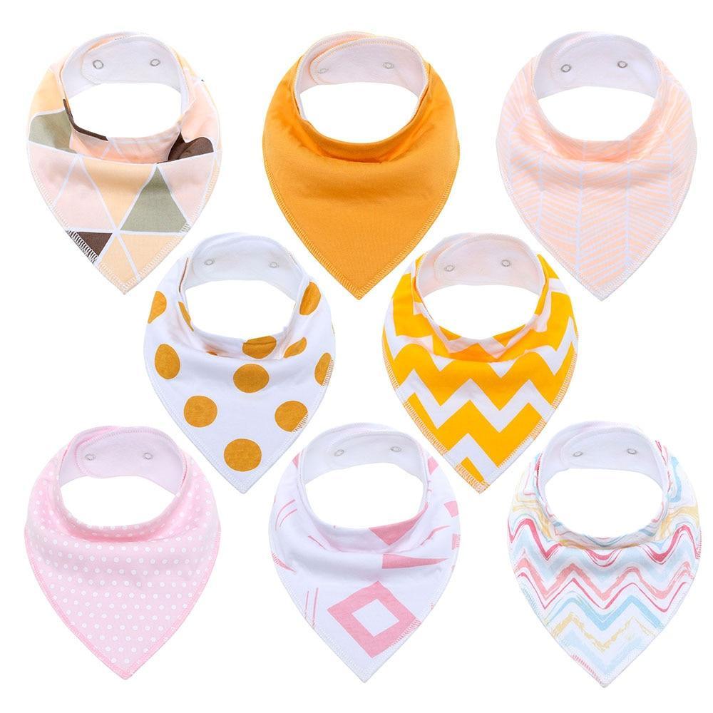 8PCS/SET Comfortable Colorful 100% Organic Cotton Adjustable Snaps Bandana Saliva Bibs For Baby Boys &amp; Girls Kids