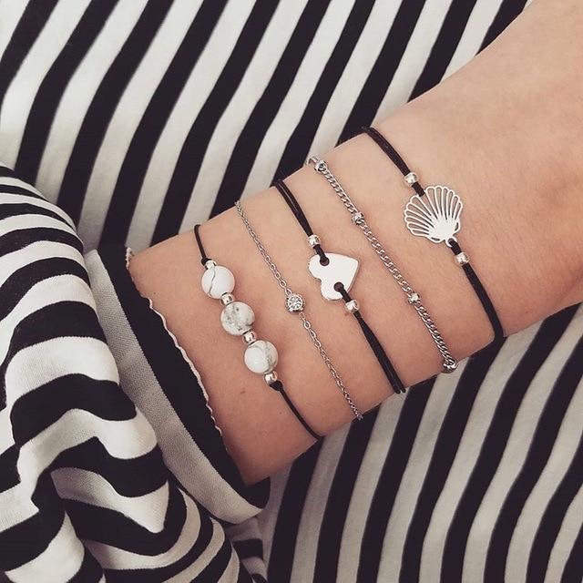Boho Rose Map Bracelets &amp; Bangles for Women Bohemian Round  Charm Bracelet Set Fashion Multilayer Accessories Luxury Jewelry