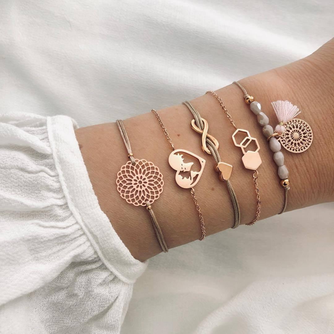 Boho Rose Map Bracelets &amp; Bangles for Women Bohemian Round  Charm Bracelet Set Fashion Multilayer Accessories Luxury Jewelry