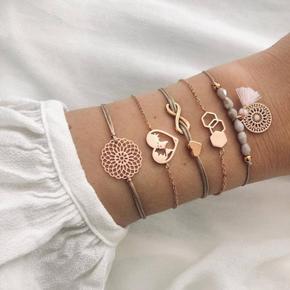 Boho Rose Map Bracelets &amp; Bangles for Women Bohemian Round  Charm Bracelet Set Fashion Multilayer Accessories Luxury Jewelry