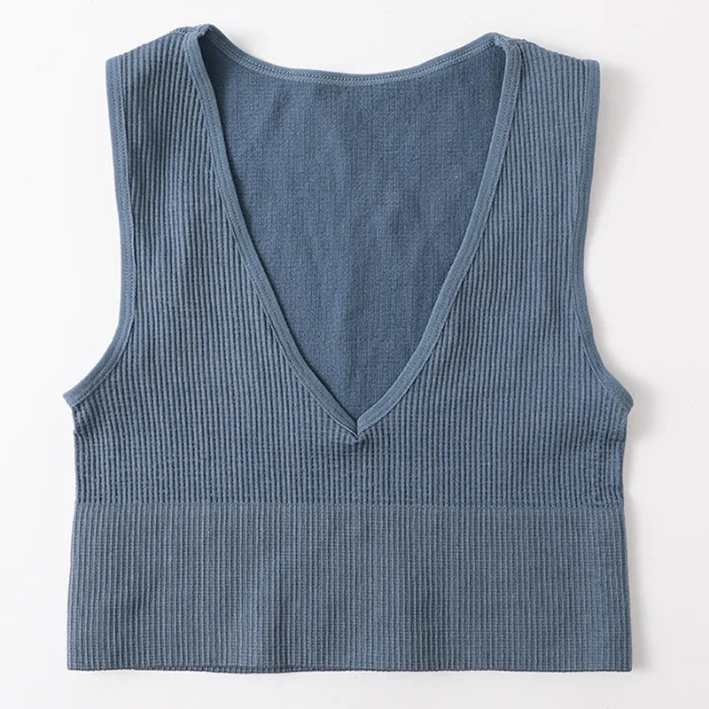 Women Crop Top Sports Bras Sexy Tank Top Female Seamless Underwear V-Neck Camisole Sexy Lingerie Solid Color Vest Top M-XL