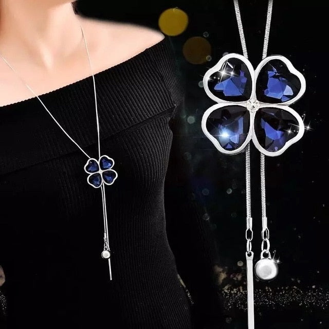 Collier Femme Long Gray Crystal Necklaces &amp; Pendants for Women Round Statement Necklace