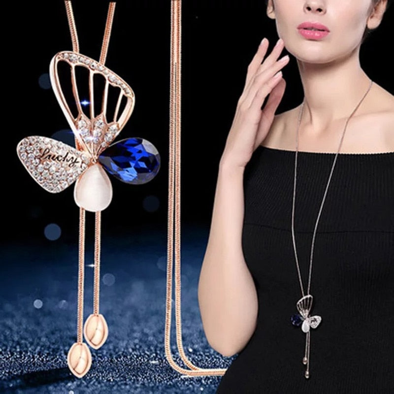 Collier Femme Long Gray Crystal Necklaces &amp; Pendants for Women Round Statement Necklace