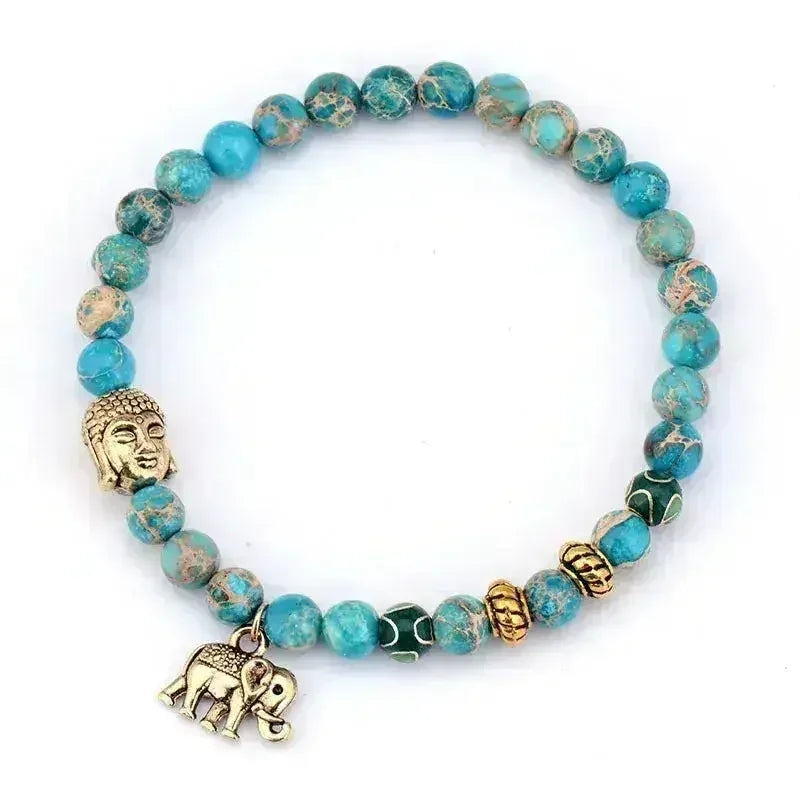 Elephant &amp; Buddha Bracelet – Natural Stone Meditation | 6mm Beads
