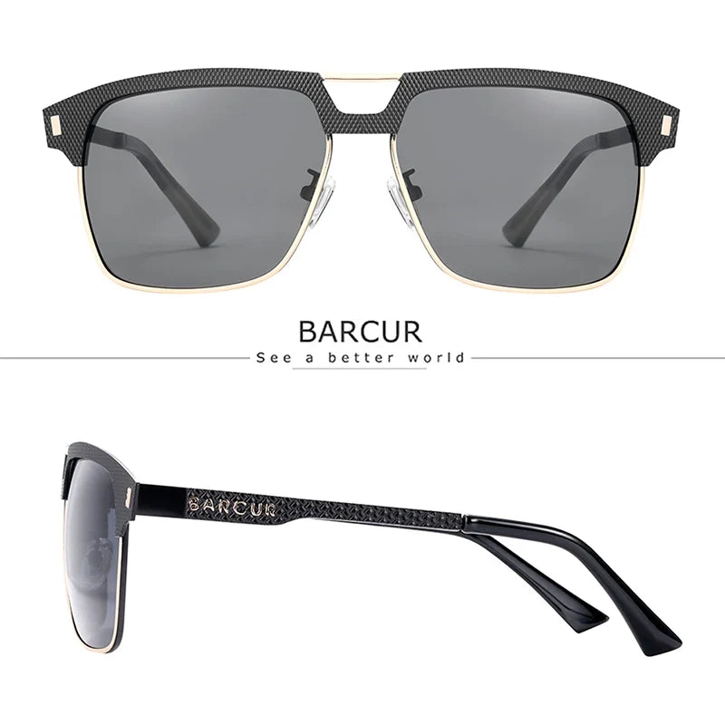 BARCUR Polarized Men’s Sunglasses – Fashionable Square Stainless Steel Frame UV400 Protection Anti-Reflective Outdoor Sports &amp; Driving Eyewear – Original Design Casual Style with Premium Polycarbonate Lenses