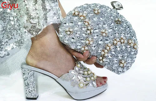 Doershow beautiful Italian Shoes And Bag Sets For Evening Party With Stones Italian Leather Handbags Match Bags! 1-30