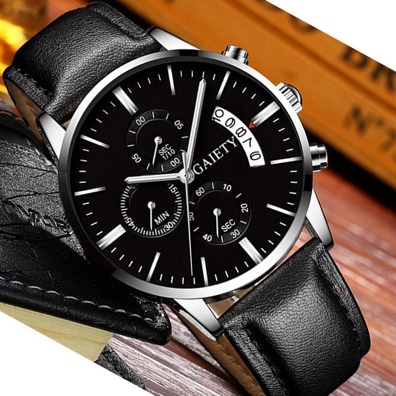 Watches men Fashion Sport Stainless Steel Case Leather Band watch Quartz Business Wristwatch For Men&