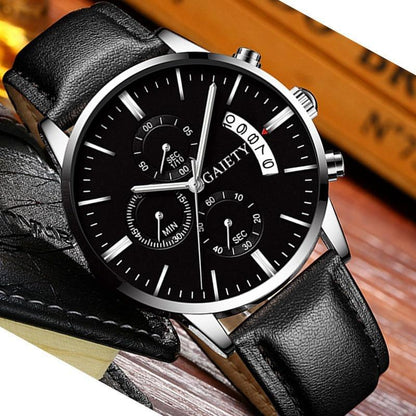 Watches men Fashion Sport Stainless Steel Case Leather Band watch Quartz Business Wristwatch For Men&